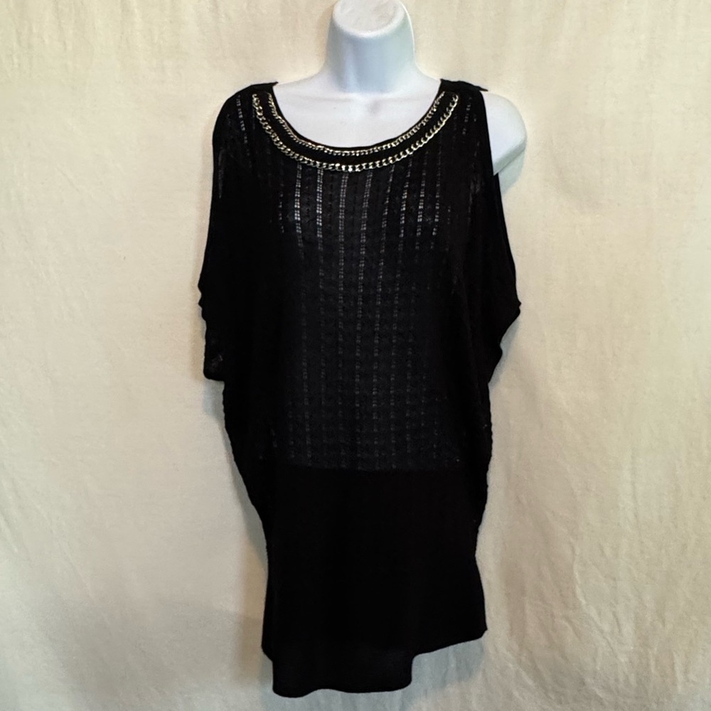 A-20 Cache Black Cold‎ Shoulder Short Sleeve Pullover Sweater Size S